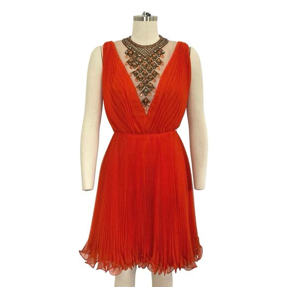 Vintage 1960s Orange Pleated Jack Bryan Cocktail Dress - Picture 1 of 8